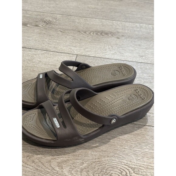 Crocs Patricia Women's Wedge Heel Sandals Brown Shoes Size W10 Slide Slip In - Picture 3 of 5